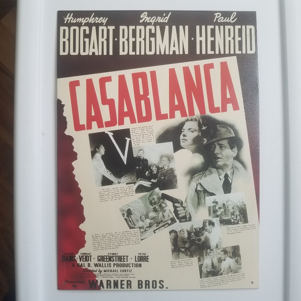 Casablanca Movie Metal Sign Humphrey Bogart Reproduction ingrid Bergman Warner